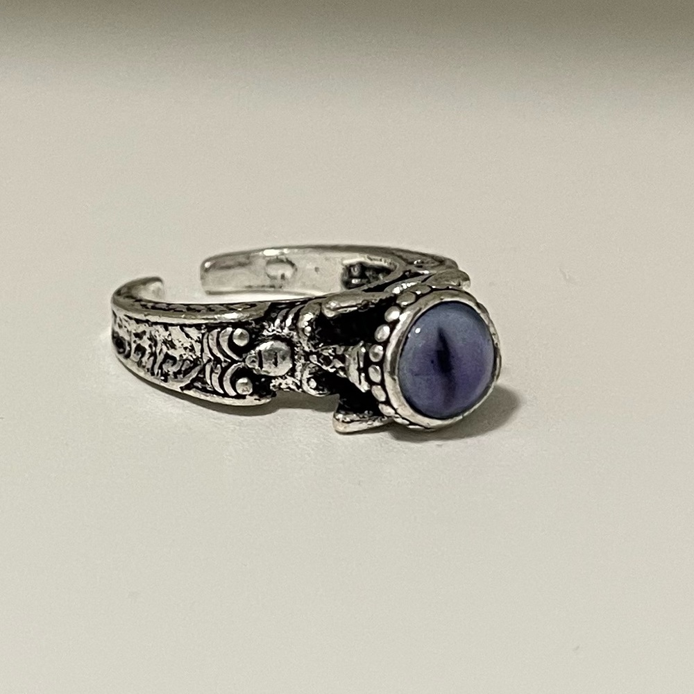 Brand New Unisex Size 2 Amethyst Cat-Eye Ring Stainless Steel Adjustable Size - Picture 2 of 7
